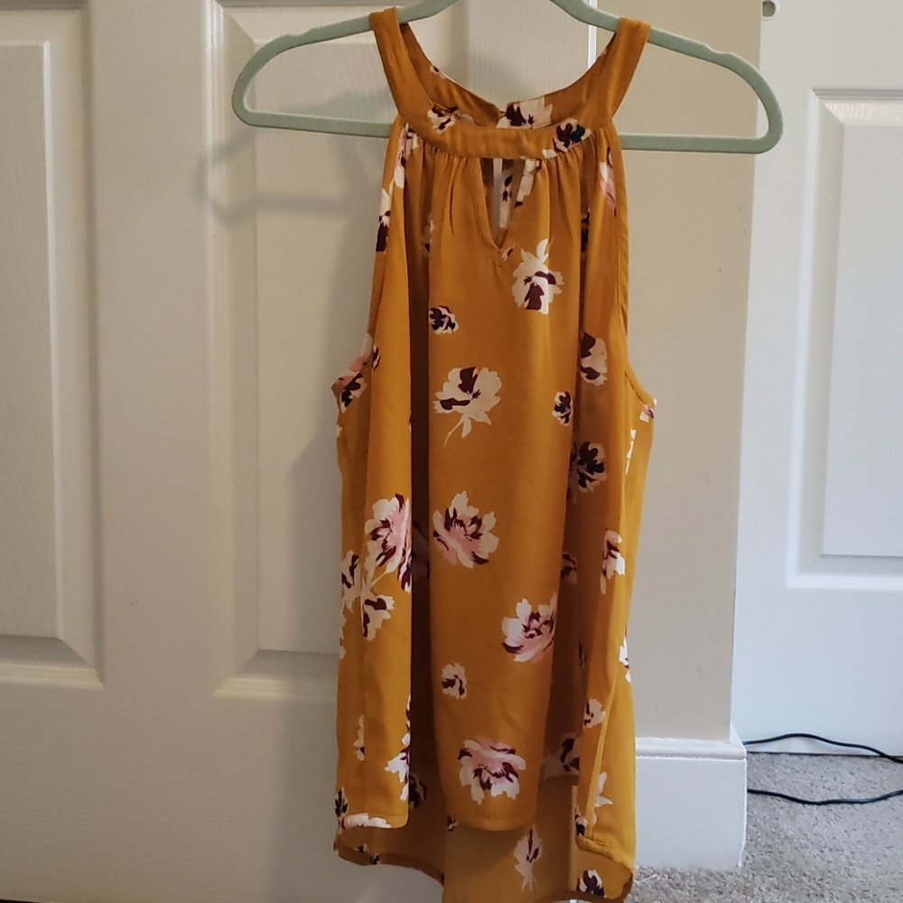 Yellow Floral Silk Tank Top